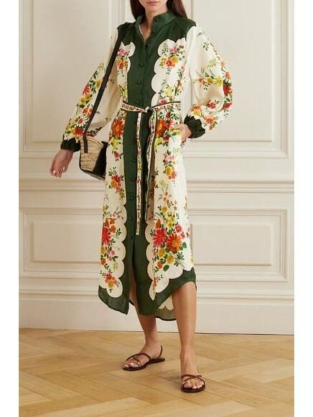 NWOT Alemais Elisabetta Midi Floral Linen Shirtdress Size 8